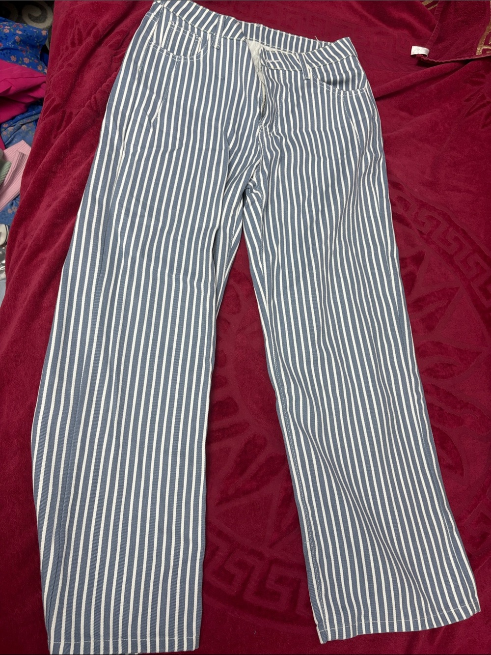 SHEIN Blue and White Vertical Stripe Wide-Leg Pants